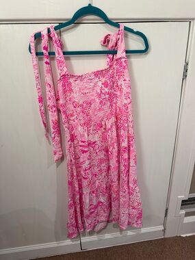 Lilly Pulitzer Pink & White Floral Tie-Shoulder Sundress